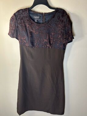 VTG Patrick Collection Brown Silk Blend Floral Burnout Velvet Dress - Size 10